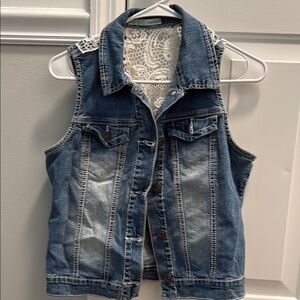 Women's Lace-Back Denim Vest - Blue